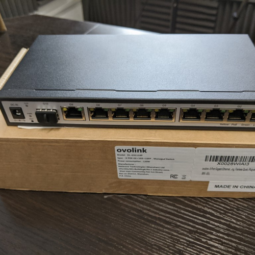 Switch Ovolink GS1110P Gigabit PoE+ de 8 puertos gestionado, entrada PoE+ de 180 W y SFP